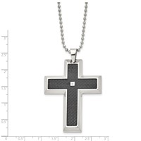 Chisel Stainless Steel Polished Necklace with Black Carbon Fiber Inlay.0.1 Carat Diamond Cross Pendant on a Ball Chain, 24" view 3
