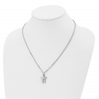 Stainless Steel Polished Laser Cut CZ 2 Piece Cross Necklace, 20" view 4