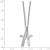 Stainless Steel Polished Laser Cut CZ 2 Piece Cross Necklace, 20" view 5