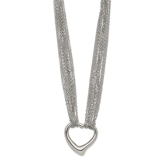 Chisel Stainless Steel Polished Heart on a 17 inch Cable Chain Multi Strand Necklace