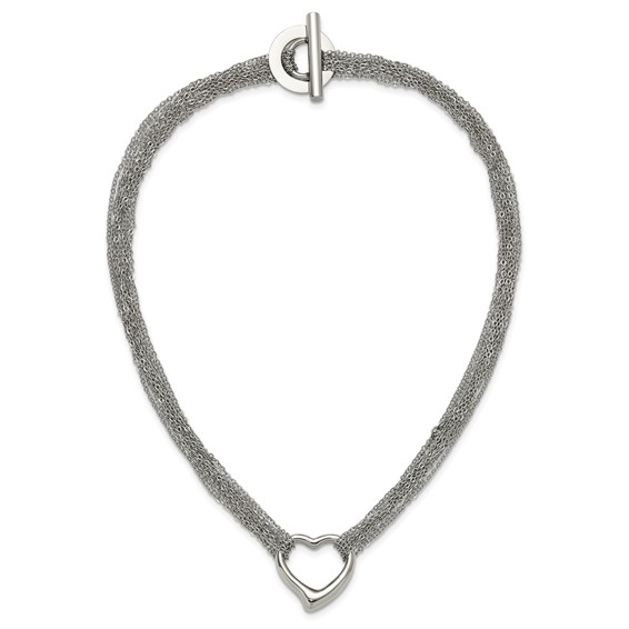 Chisel Stainless Steel Polished Heart on a 17 inch Cable Chain Multi Strand Necklace