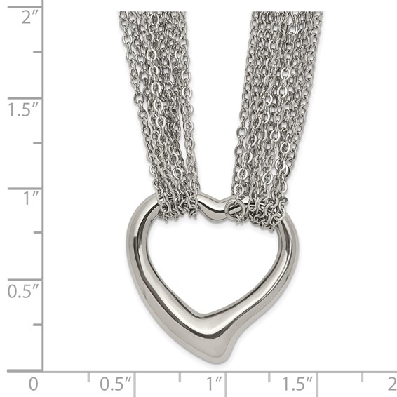 Chisel Stainless Steel Polished Heart on a 17 inch Cable Chain Multi Strand Necklace