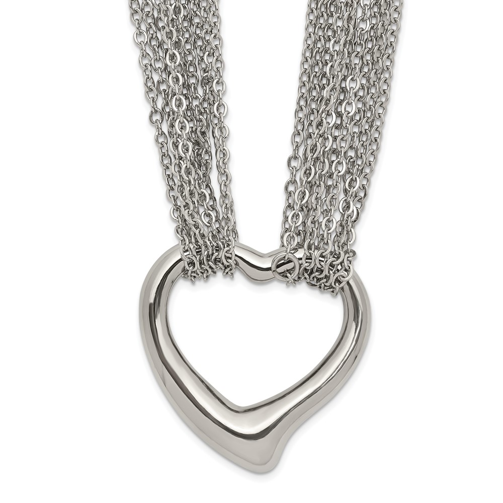 Stainless Steel Polished Multi Strand Heart Toggle 17in Necklace