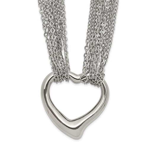 Chisel Stainless Steel Polished Heart on a Cable Chain Multi Strand Necklace, 17"