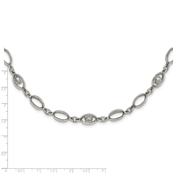 Stainless Steel Polished Oval Link w/ Moveable Ball w/ 1.5in ext. Necklace