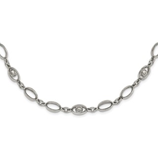 Stainless Steel Polished Oval Link w/ Moveable Ball w/ 1.5in ext. Necklace