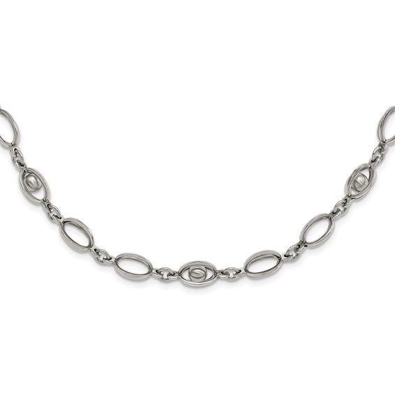 Stainless Steel Polished Oval Link w/ Moveable Ball w/ 1.5in ext. Necklace