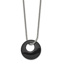 Chisel Stainless Steel Polished Black Onyx Circle Pendant on an Box Chain Necklace, 18" view 3