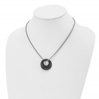 Chisel Stainless Steel Polished Black Onyx Circle Pendant on an Box Chain Necklace, 18" view 4
