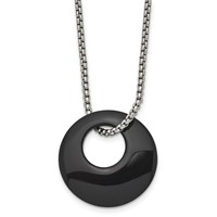 Chisel Stainless Steel Polished Black Onyx Circle Pendant on an Box Chain Necklace, 18" view 1