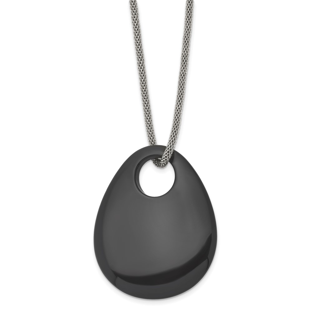 Stainless Steel Polished w/Black Onyx Teardrop 20in Necklace