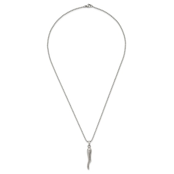 Chisel Stainless Steel Polished Italian Horn Pendant on a 22 inch Ball Chain Necklace