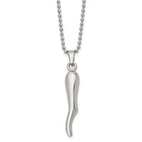 Chisel Stainless Steel Polished Italian Horn Pendant on a Ball Chain Necklace, 22" view 1