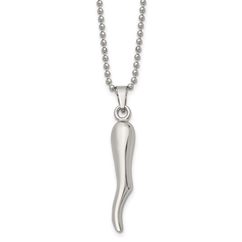 Chisel Stainless Steel Polished Italian Horn Pendant on a Ball Chain Necklace, 22"