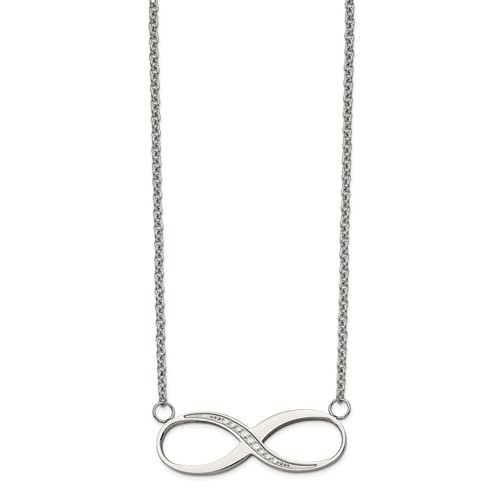 Chisel Stainless Steel Polished Infinity Symbol Necklace with CZ on a Cable Chain, 20"