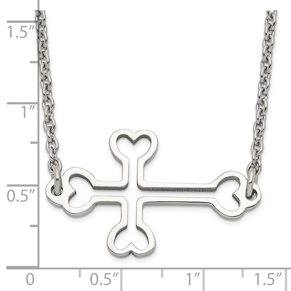 Stainless Steel Polished Sideways Cut out Cross Necklace