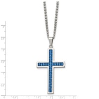 Chisel Stainless Steel Polished Necklace with Blue Carbon Fiber Inlay Cross Pendant on a Curb Chain, 22" view 3