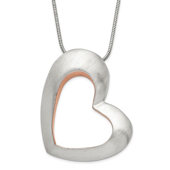 Stainless Steel Brushed & Pink IP-plated Heart Necklace