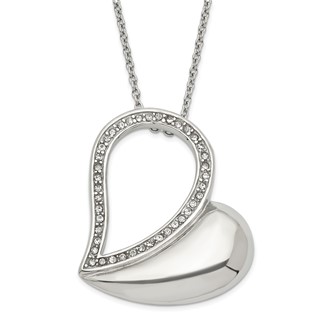 Stainless Steel Polished Crystal Heart Necklace