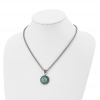 Stainless Steel Antiqued & Polished Imitation Turquoise Necklace with Ext, 2" view 4