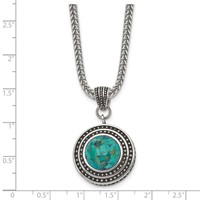 Stainless Steel Antiqued & Polished Imitation Turquoise Necklace with Ext, 2" view 5
