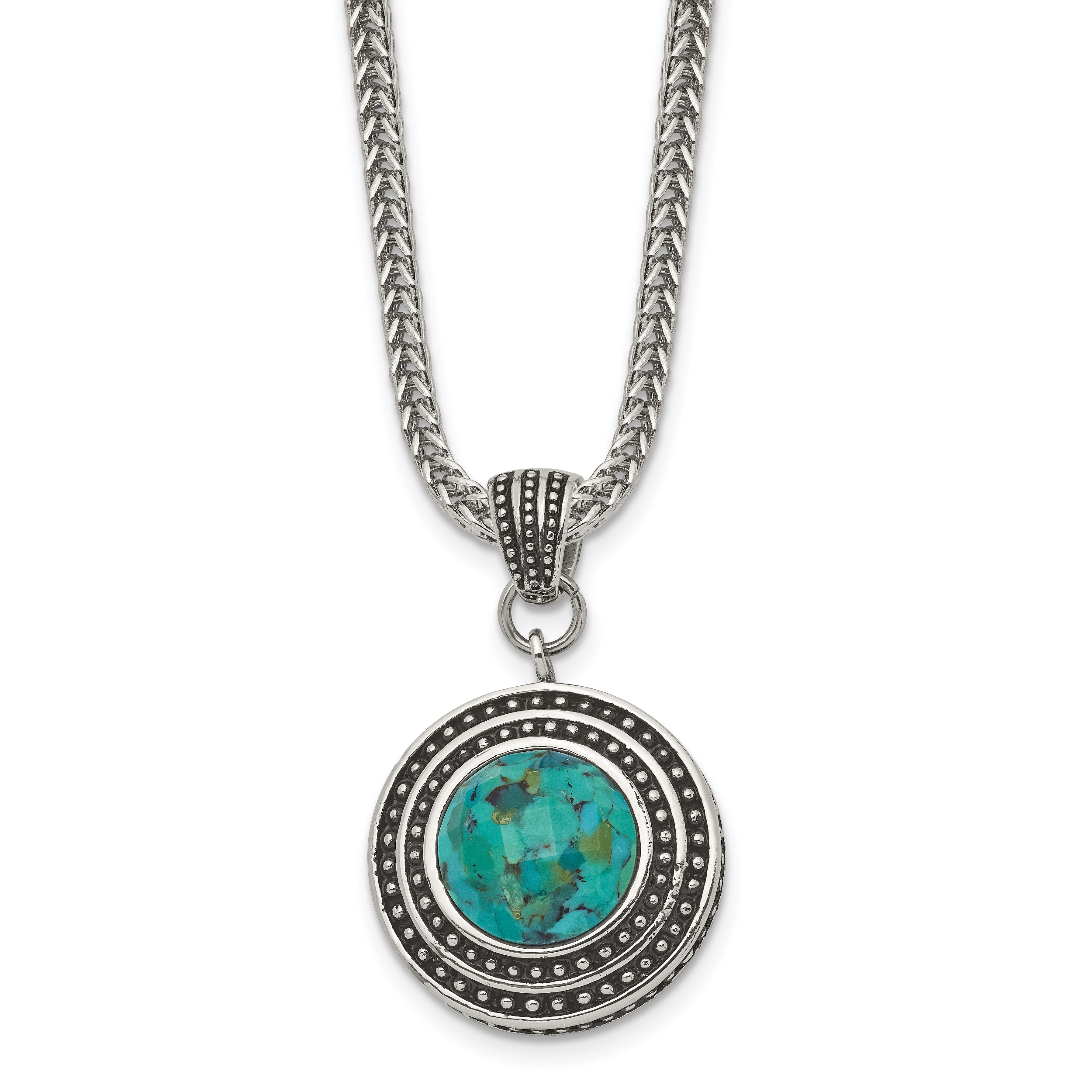 Stainless Steel Imitation Turquoise/Antiqued with 2in ext. Necklace ...