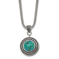 Stainless Steel Antiqued & Polished Imitation Turquoise Necklace with Ext, 2" view 1