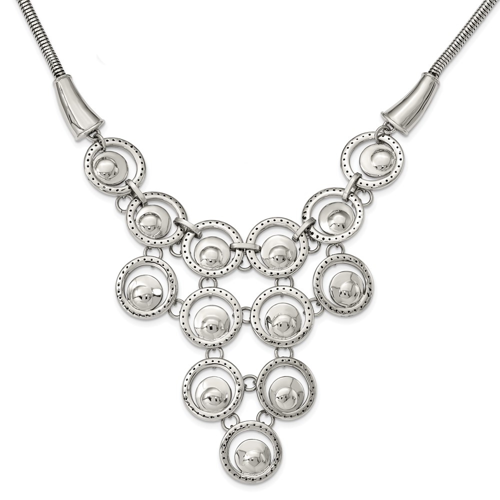 Stainless Steel Polished Multi-circle 19in w/2in ext Necklace