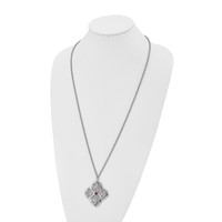 Stainless Steel Polished Necklace with Red CZ Square with 2in Ext, 30" view 4