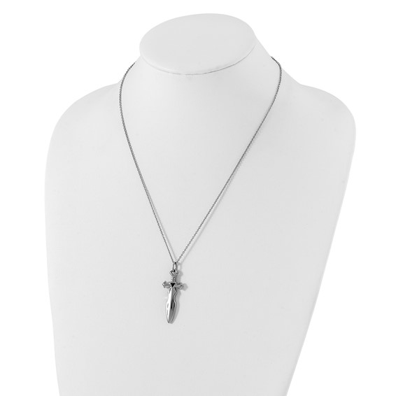 Stainless Steel Black CZ Sword Necklace