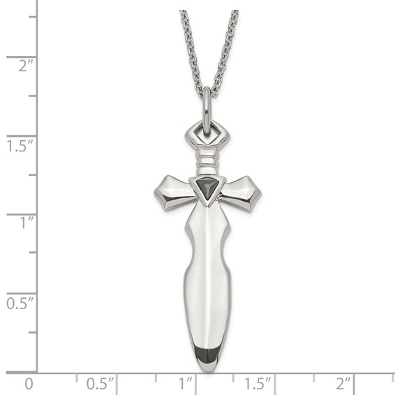 Stainless Steel Black CZ Sword Necklace