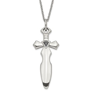 Stainless Steel Black CZ Sword Necklace
