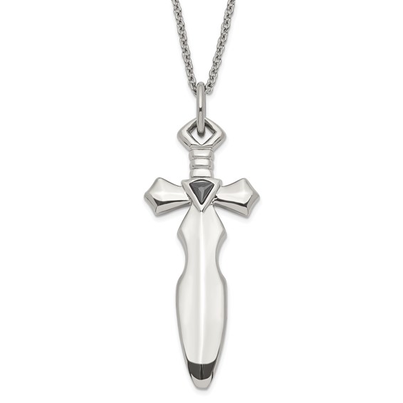 Stainless Steel Black CZ Sword Necklace