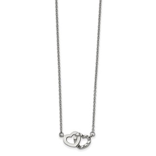 Chisel Stainless Steel Polished and Textured Interlocking Hearts on an 18 inch Cable Chain Necklace
