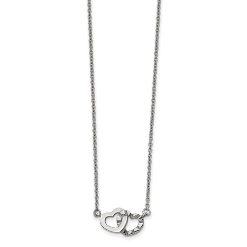 Chisel Stainless Steel Polished and Textured Interlocking Hearts on an Cable Chain Necklace, 18"