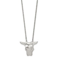 Stainless Steel Brushed Bull Head Necklace, 20" view 3