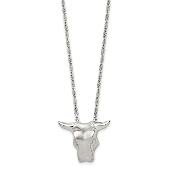 Stainless Steel Brushed Bull Head 20in Necklace