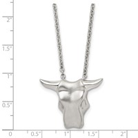 Stainless Steel Brushed Bull Head Necklace, 20" view 5
