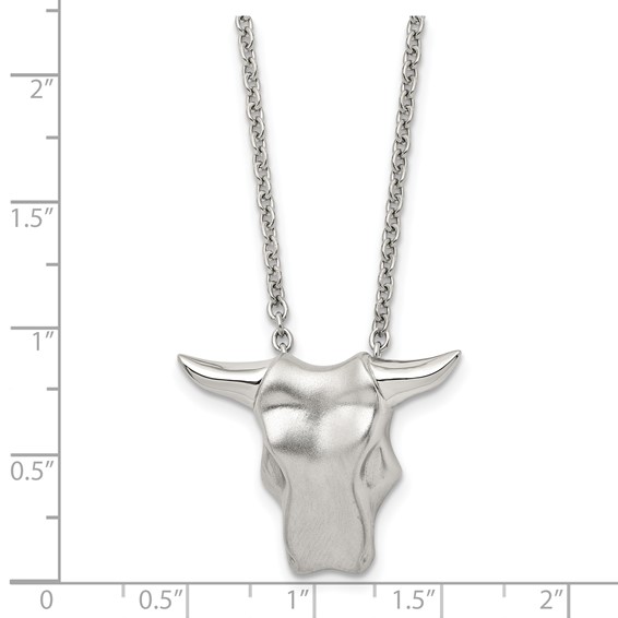 Stainless Steel Brushed Bull Head 20in Necklace