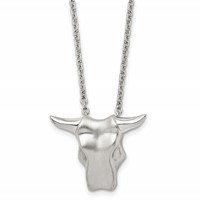 Stainless Steel Brushed Bull Head Necklace, 20" view 1