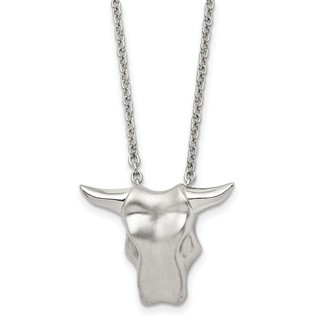 Stainless Steel Brushed Bull Head 20in Necklace