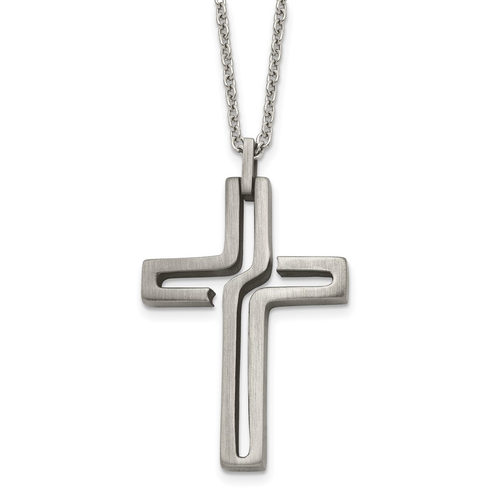 Stainless Steel Brushed and Antiqued Cross 20in Necklace