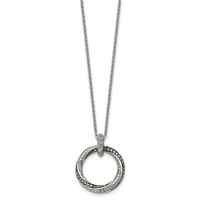Stainless Steel Antiqued and Polished Black Clear CZ Circle Necklace, 18" view 3