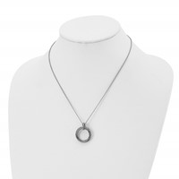 Stainless Steel Antiqued and Polished Black Clear CZ Circle Necklace, 18" view 4