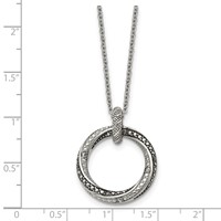 Stainless Steel Antiqued and Polished Black Clear CZ Circle Necklace, 18" view 5