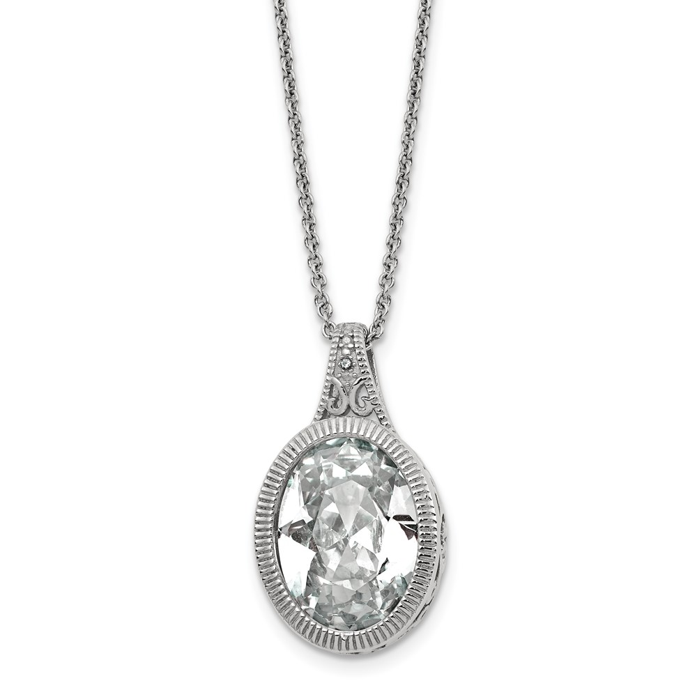 Chisel Stainless Steel Brushed and Polished Crystal Oval Pendant on an Cable Chain Necklace, 18"