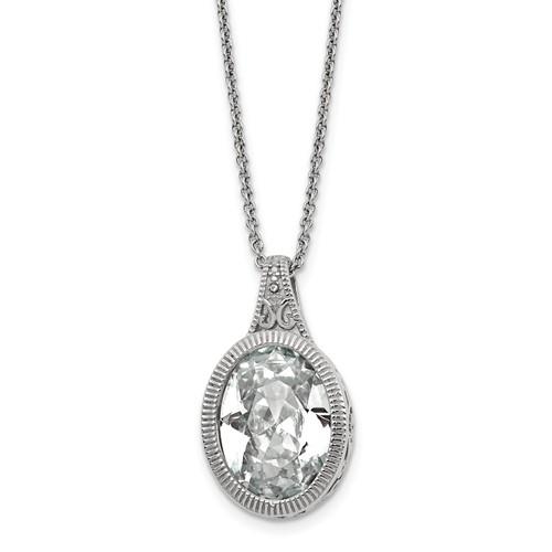 Chisel Stainless Steel Brushed and Polished Crystal Oval Pendant on an Cable Chain Necklace, 18"