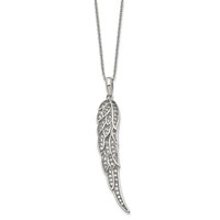 Stainless Steel Polished Necklace with CZ Wing with 2in Ext, 20" view 3