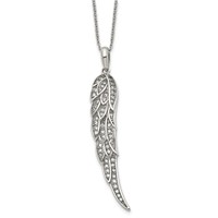 Stainless Steel Polished Necklace with CZ Wing with 2in Ext, 20" view 1