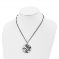 Chisel Stainless Steel Antiqued and Polished Circle Pendant on an Multi-Strand Cable Chain Necklace, 18" view 4
